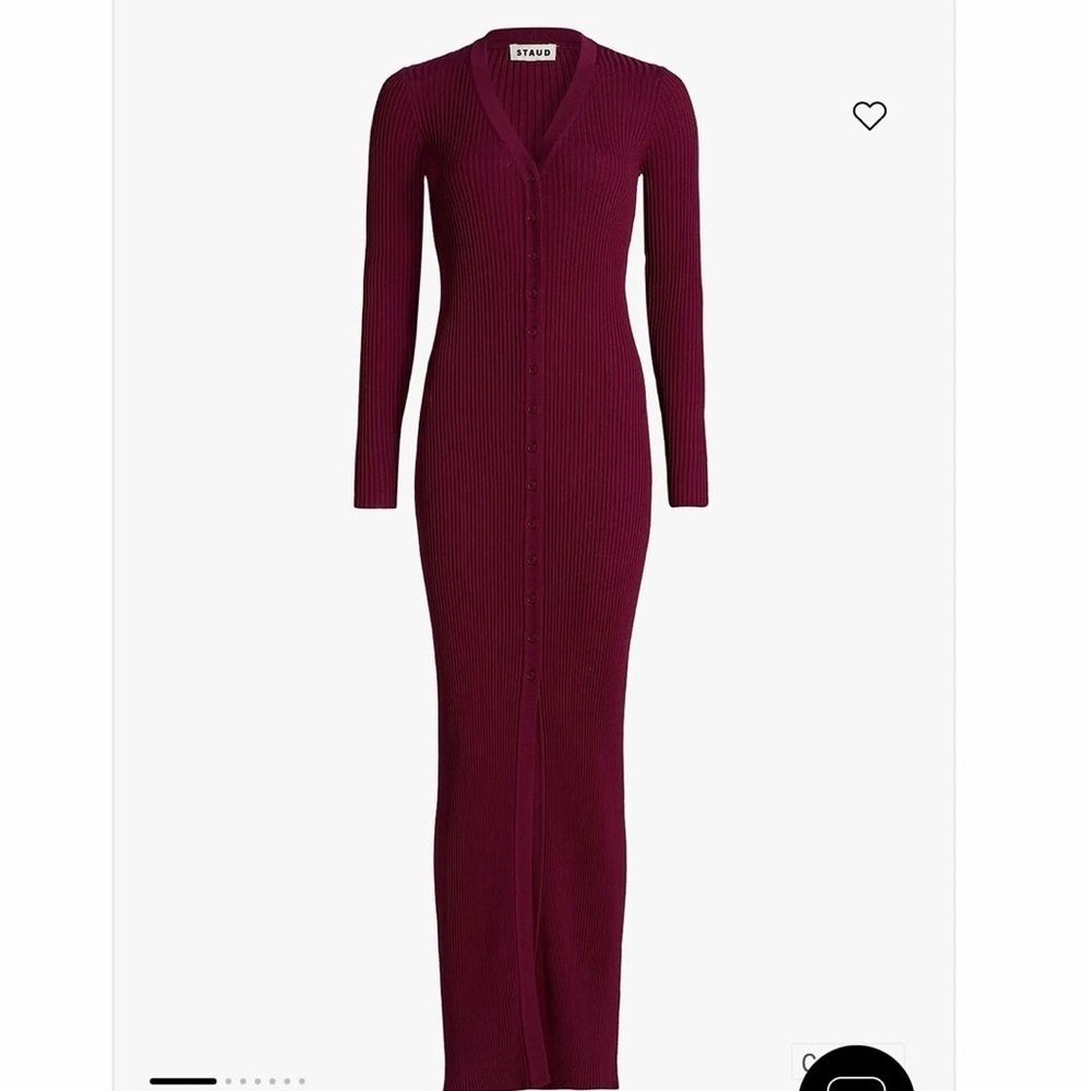 Staud Shoko Rib-Knit Button-Front Maxi Dress in crimson color - Picture 7 of 8